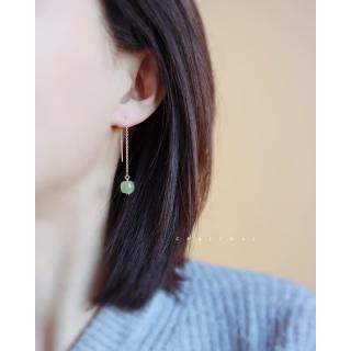 宝莎缇和田玉耳线女简约玉质耳环文艺古风长款包金流苏耳饰中国风 一